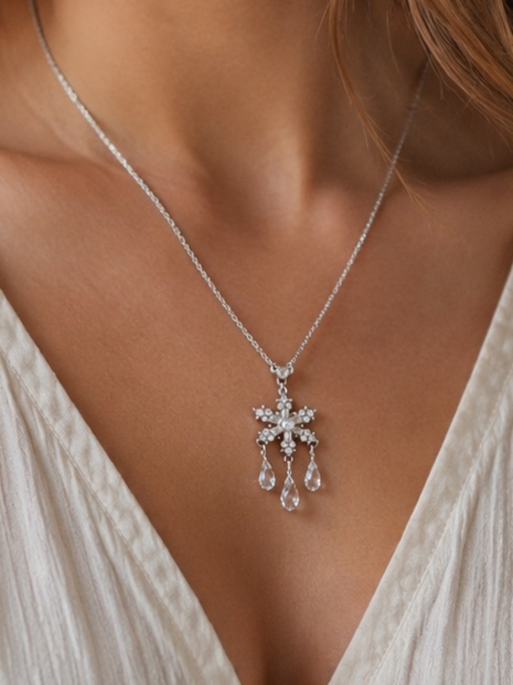 Brighton silver plated Artica Snowflake necklace crystal rhinestones winter Elsa